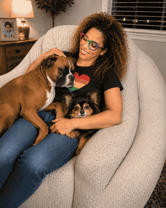 Author Stevie Beck with her dogs, Benson and Boone Author Stevie Beck with her dogs, Benson and Boone
